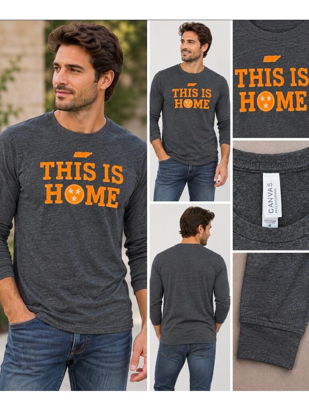 Tennessee This Is Home Long Sleeve Shirt Men’s Medium Gray Orange Tri-Star Tee